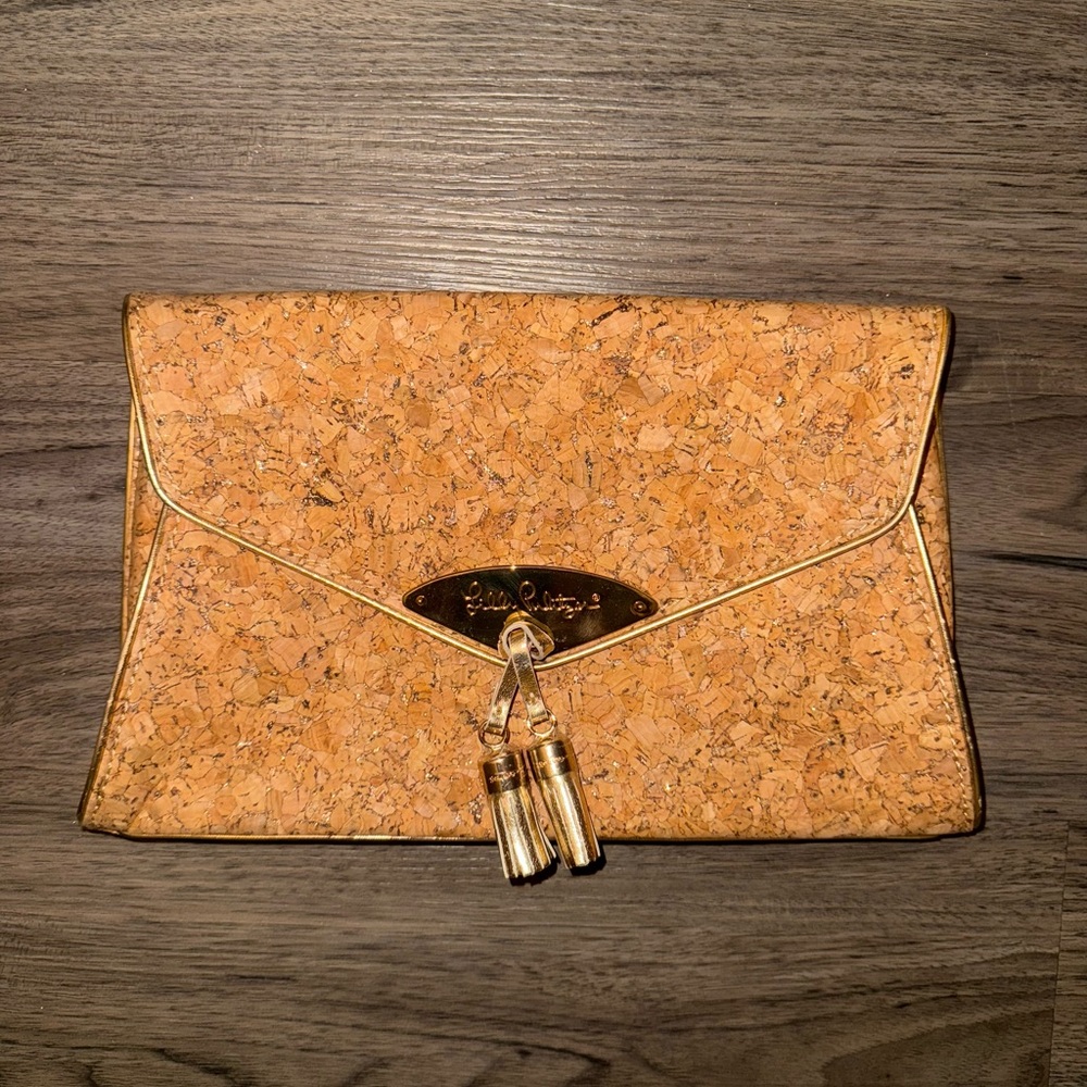 Lilly Pulitzer EVERGLADE  Cork Clutch Tan Rose Gold